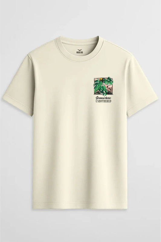 Somewhere Unbothered Graphic T-Shirt – Tropical Minimalist Premium Cotton Unisex Tee