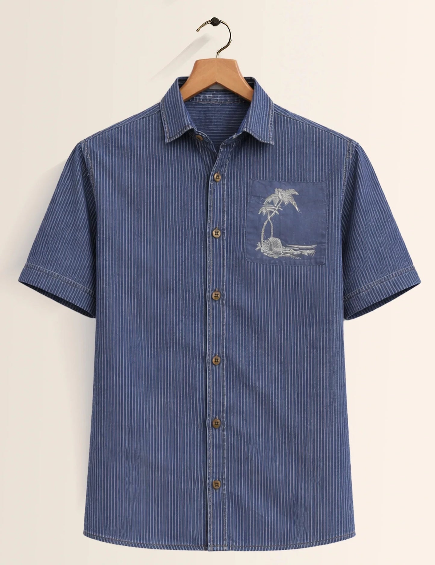 Men's Chinese Ink Landscape Print Short Sleeve Casual Button-Up Shirt – White